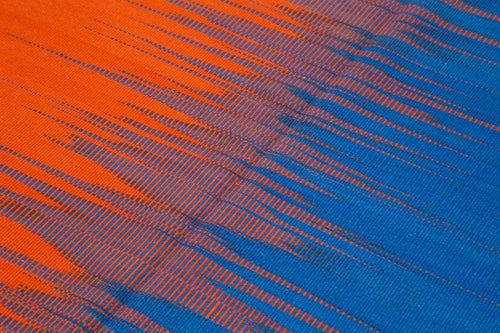 Degrade Kilim Blue Striped Cotton Wool Handmade Area Rug 5'10'' x 8'8''