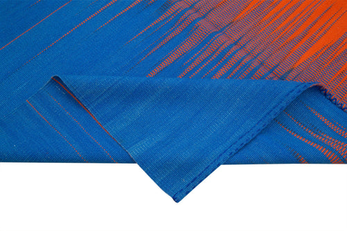 Degrade Kilim Blue Striped Cotton Wool Handmade Area Rug 5'10'' x 8'8''