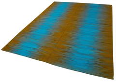 Degrade Kilim Brown Striped Cotton Wool Handmade Area Rug 6'9'' x 9'6''