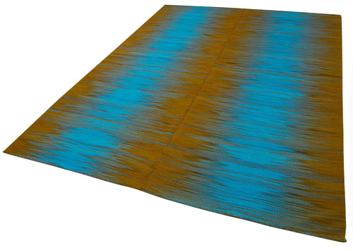 Degrade Kilim Brown Striped Cotton Wool Handmade Area Rug 6'9'' x 9'6''