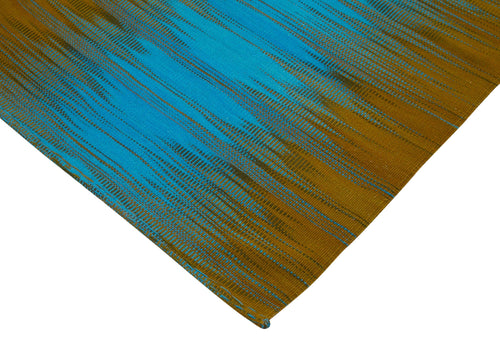 Degrade Kilim Brown Striped Cotton Wool Handmade Area Rug 6'9'' x 9'6''