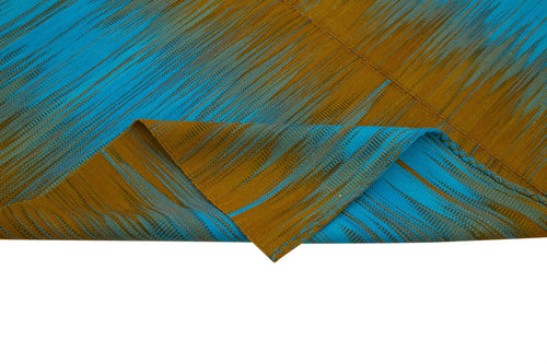 Degrade Kilim Brown Striped Cotton Wool Handmade Area Rug 6'9'' x 9'6''