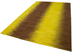 Degrade Kilim Yellow Striped Cotton Wool Handmade Area Rug 6'10'' x 10'0''