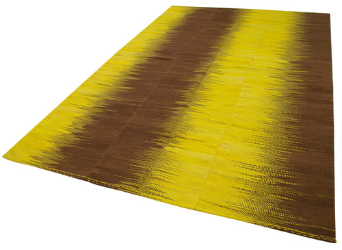 Degrade Kilim Yellow Striped Cotton Wool Handmade Area Rug 6'10'' x 10'0''