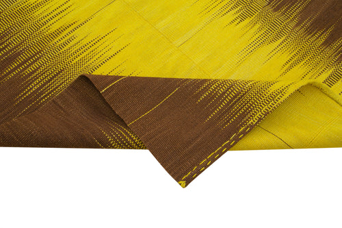 Degrade Kilim Yellow Striped Cotton Wool Handmade Area Rug 6'10'' x 10'0''