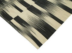 Degrade Kilim Black Striped Cotton Wool Handmade Area Rug 6'6'' x 10'0''
