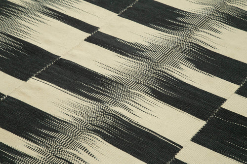 Degrade Kilim Black Striped Cotton Wool Handmade Area Rug 6'6'' x 10'0''