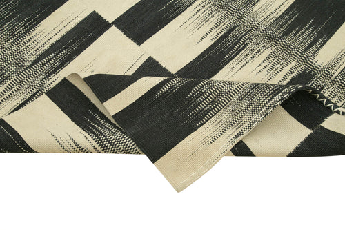 Degrade Kilim Black Striped Cotton Wool Handmade Area Rug 6'6'' x 10'0''
