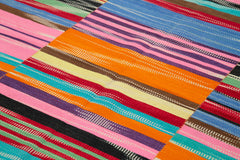 Degrade Kilim White Striped Cotton Wool Handmade Area Rug 6'10'' x 9'11''