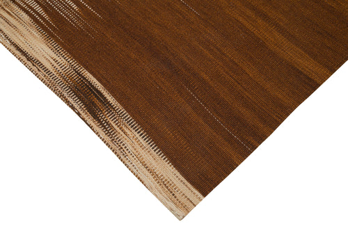 Degrade Kilim Brown Striped Cotton Wool Handmade Area Rug 5'11'' x 8'2''