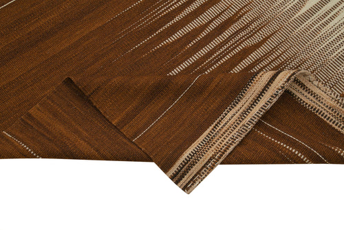 Degrade Kilim Brown Striped Cotton Wool Handmade Area Rug 5'11'' x 8'2''