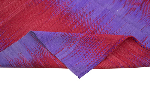 Degrade Kilim Purple Striped Cotton Wool Handmade Area Rug 6'7'' x 9'5''