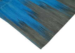 Handmade Area Rug – Blue Striped Cotton Wool Rug with Soft Texture and Durable Wool Carpet 6'8" x 9'3"