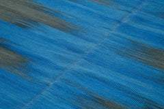 Handmade Area Rug – Blue Striped Cotton Wool Rug with Soft Texture and Durable Wool Carpet 6'8" x 9'3"