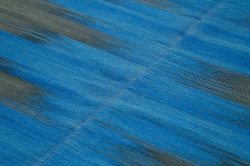 Handmade Area Rug – Blue Striped Cotton Wool Rug with Soft Texture and Durable Wool Carpet 6'8" x 9'3"