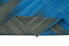 Handmade Area Rug – Blue Striped Cotton Wool Rug with Soft Texture and Durable Wool Carpet 6'8" x 9'3"