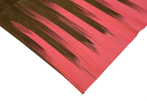 Handmade Area Rug – Pink Striped Cotton Wool Kilim, Hand Woven Vintage Carpet 6'6''x9'3''