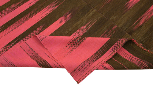 Handmade Area Rug – Pink Striped Cotton Wool Kilim, Hand Woven Vintage Carpet 6'6''x9'3''