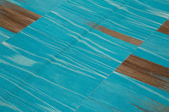 Degrade Kilim Turquoise Striped Cotton Wool Handmade Area Rug 6'11'' x 8'11''