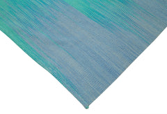 Degrade Kilim Turquoise Striped Cotton Wool Handmade Area Rug 6'10'' x 8'6''