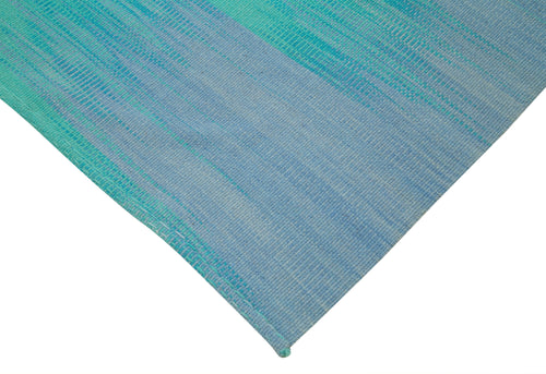 Degrade Kilim Turquoise Striped Cotton Wool Handmade Area Rug 6'10'' x 8'6''