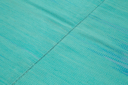 Degrade Kilim Turquoise Striped Cotton Wool Handmade Area Rug 6'10'' x 8'6''