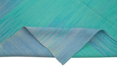 Degrade Kilim Turquoise Striped Cotton Wool Handmade Area Rug 6'10'' x 8'6''