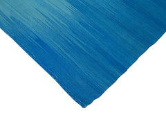 Handmade Area Rug - Blue Striped Kilim Cotton Wool 6'9"x9'3" Durable Vintage Turkish