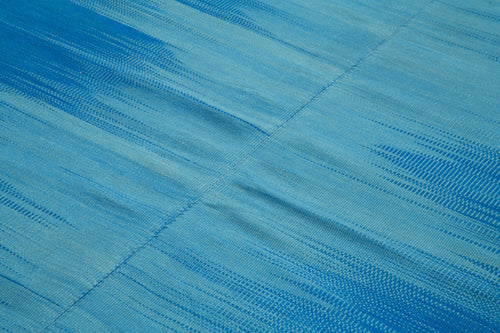 Handmade Area Rug - Blue Striped Kilim Cotton Wool 6'9"x9'3" Durable Vintage Turkish