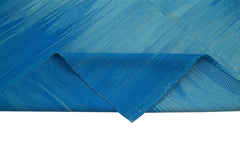 Handmade Area Rug - Blue Striped Kilim Cotton Wool 6'9"x9'3" Durable Vintage Turkish