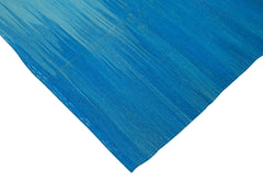 Degrade Kilim Blue Striped Cotton Wool Handmade Area Rug 6'9'' x 8'8''
