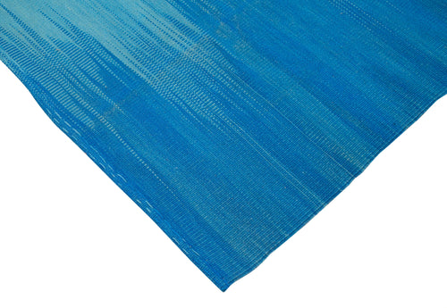 Degrade Kilim Blue Striped Cotton Wool Handmade Area Rug 6'9'' x 8'8''