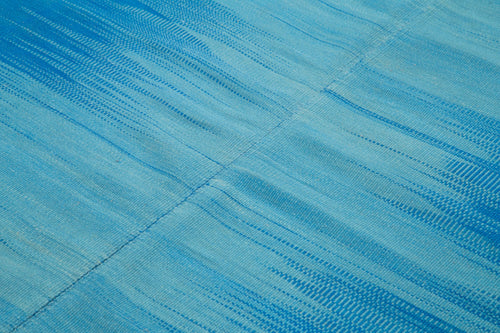 Degrade Kilim Blue Striped Cotton Wool Handmade Area Rug 6'9'' x 8'8''