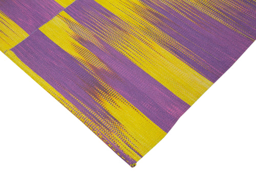 Degrade Kilim Purple Striped Cotton Wool Handmade Area Rug 7'0'' x 9'2''