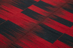 Handmade Area Rug – Vintage Turkish Hand Knotted Red Striped Wool Carpet 6'11" x 9'2"