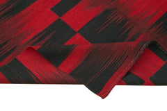 Handmade Area Rug – Vintage Turkish Hand Knotted Red Striped Wool Carpet 6'11" x 9'2"