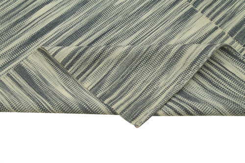Handmade Area Rug – Grey Striped Kilim Cotton Wool Vintage Turkish Carpet 6'9"x9'6"