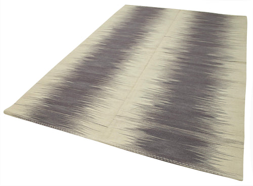 Degrade Kilim Purple Striped Cotton Wool Handmade Area Rug 6'6'' x 9'7''