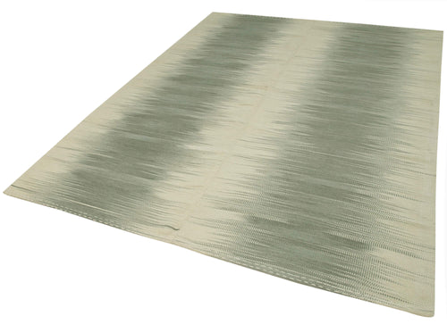 Degrade Kilim Green Striped Cotton Wool Handmade Area Rug 6'8'' x 9'1''