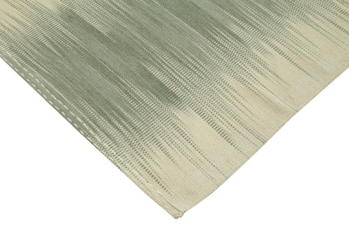 Degrade Kilim Green Striped Cotton Wool Handmade Area Rug 6'8'' x 9'1''