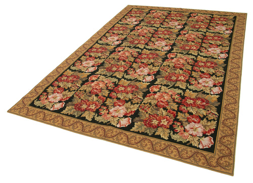 Needlepoint Floral Brown Floral Cotton Wool Handmade Area Rug 6'0'' x 9'1''