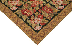 Needlepoint Floral Brown Floral Cotton Wool Handmade Area Rug 6'0'' x 9'1''