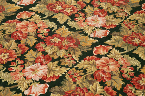 Needlepoint Floral Brown Floral Cotton Wool Handmade Area Rug 6'0'' x 9'1''