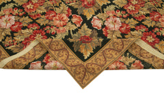 Needlepoint Floral Brown Floral Cotton Wool Handmade Area Rug 6'0'' x 9'1''