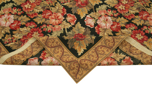 Needlepoint Floral Brown Floral Cotton Wool Handmade Area Rug 6'0'' x 9'1''