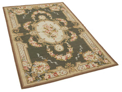 Needlepoint Floral Beige Floral Cotton Wool Handmade Area Rug 3'10'' x 5'9''