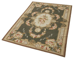 Needlepoint Floral Beige Floral Cotton Wool Handmade Area Rug 3'10'' x 5'9''