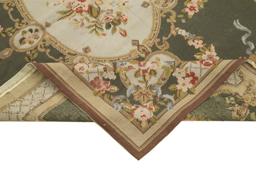 Needlepoint Floral Beige Floral Cotton Wool Handmade Area Rug 3'10'' x 5'9''