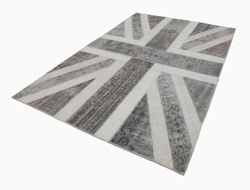 Flag Patchwork Grey Figured Cotton Wool Handmade Area Rug 6'7'' x 10'0''