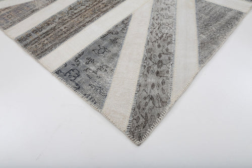 Flag Patchwork Grey Figured Cotton Wool Handmade Area Rug 6'7'' x 10'0''